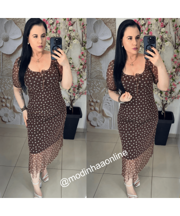 Vestido Aghata Poá Marrom